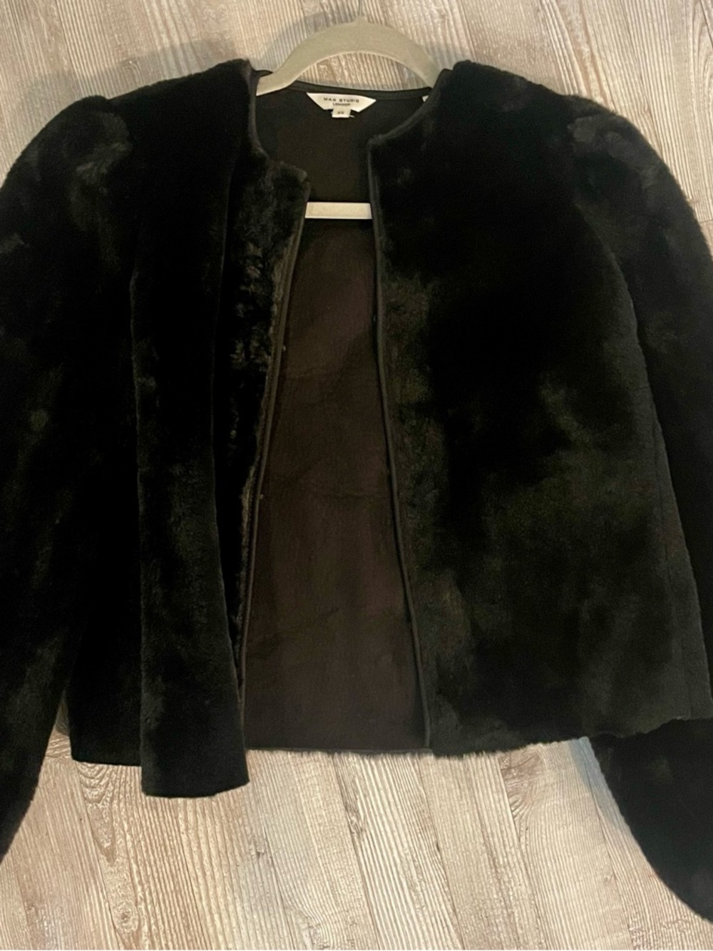 Max Studio Black Faux Fur Cropped Teddy Jacket - Picture 3 of 4
